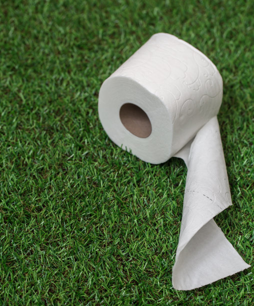 白色的卫生纸铺在绿色的草地上图片下载