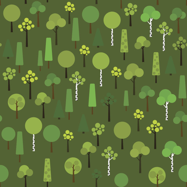 各种几何树木在夏季。无缝的矢量图。图片下载