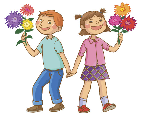 Cute_School_Children_FLOWERS。图片下载