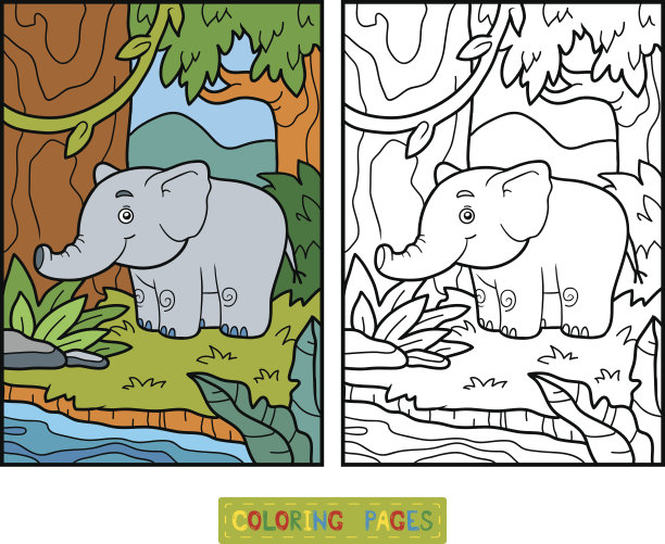 着色书，大象和背景图片下载