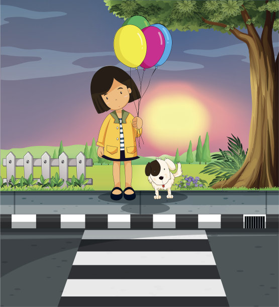 女孩和狗过马路图片下载