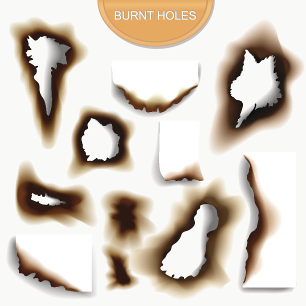 带有烧洞的纸在白色背景矢量上逼真的插图图片下载