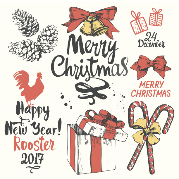 圣诞矢量插图设置在素描风格。出现在白图片下载