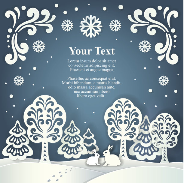 剪纸风格的冬天背景。图片下载