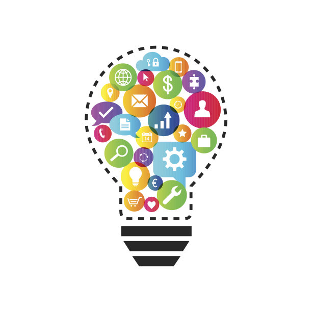 有各种商业图标的灯泡图片下载
