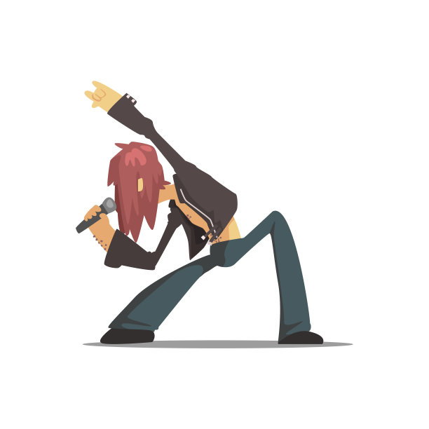 摇滚乐队成员穿着皮夹克唱歌的滑稽角色图片下载