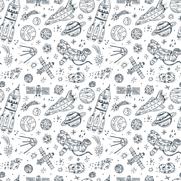 手绘空间涂鸦矢量无缝模式图片下载