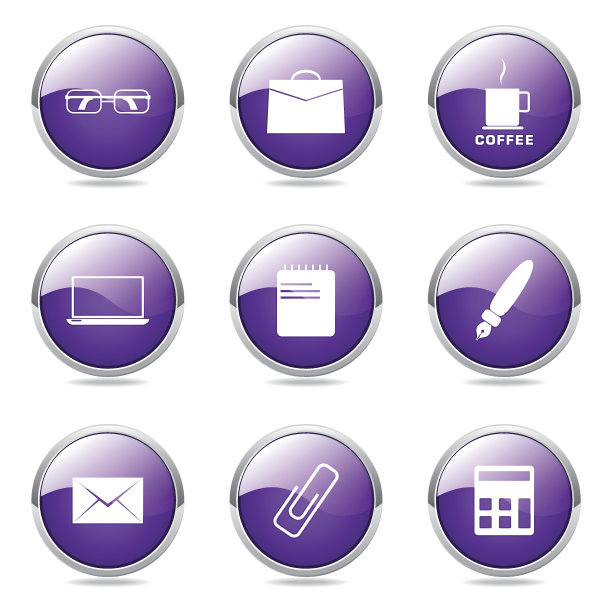 办公室工作紫色矢量按钮图标设计集图片下载
