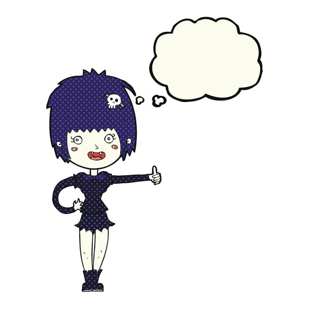 卡通吸血鬼女孩竖起大拇指与思想泡泡图片下载