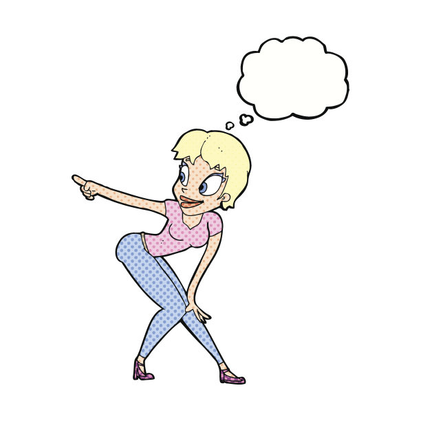 卡通美女用思想泡泡指着图片下载