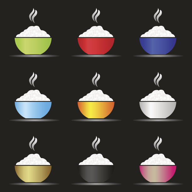 各种颜色的亚洲食物碗与热饭食物集简单图标eps10图片下载