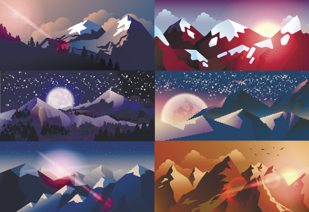 设置背景山景观在平坦的风格图片下载