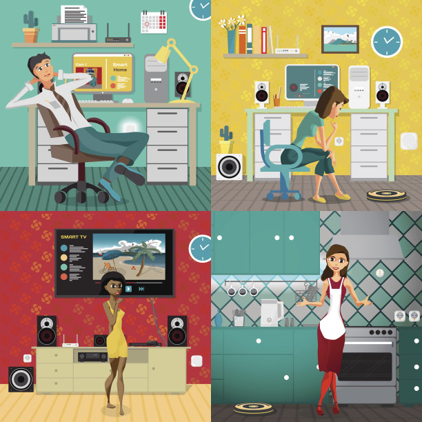 一套插图的人在家庭内部。图片下载