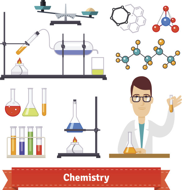 化学设备和化学家彩色套装图片下载