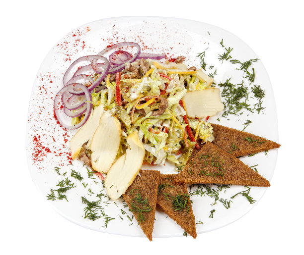 松仁芝麻菜沙拉配面包图片下载