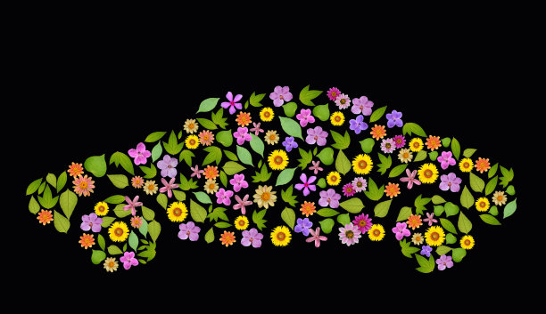 花汽车图标。走绿色，生态理念，高分辨率图片下载