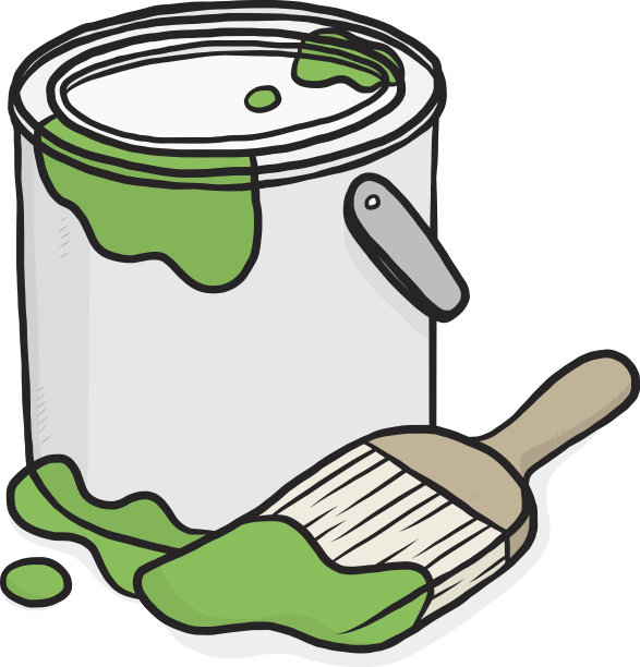 绿色桶和油漆刷图片下载