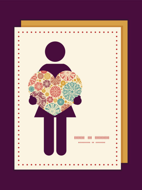 矢量抽象装饰圆女人在爱情剪影框架图案图片下载