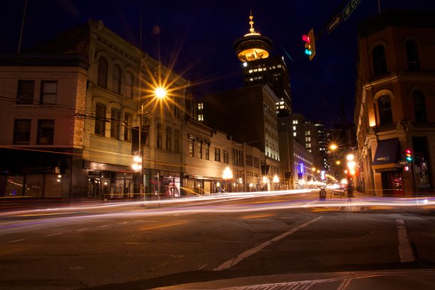 晚上的温哥华煤气镇图片下载