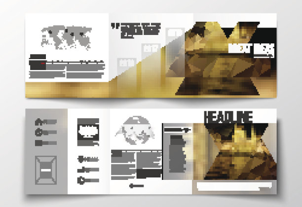 一套三折宣传册，方形设计模板。色彩斑斓的多边形图片下载