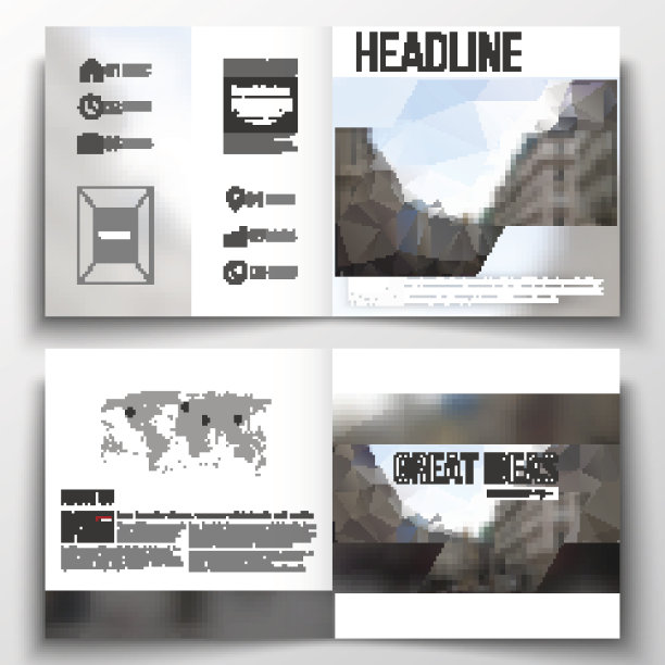 一套方形设计宣传册模板。多边形背景，模糊图像图片下载