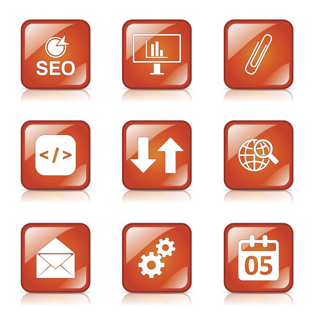 SEO互联网标志方形矢量橙色图标设计套装6图片下载