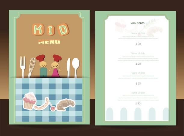 儿童菜单。向量模板。图片下载