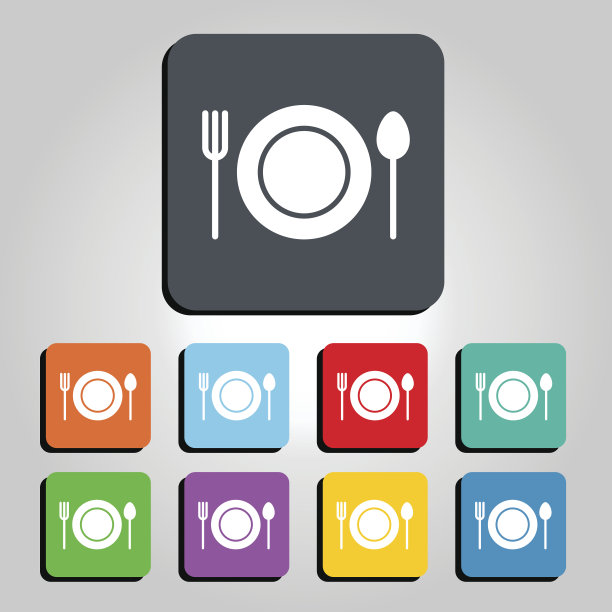 盘子与勺子和叉子矢量图标插图图片下载