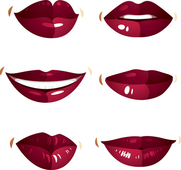 一套向量性感女性红唇表达不同的情感图片下载