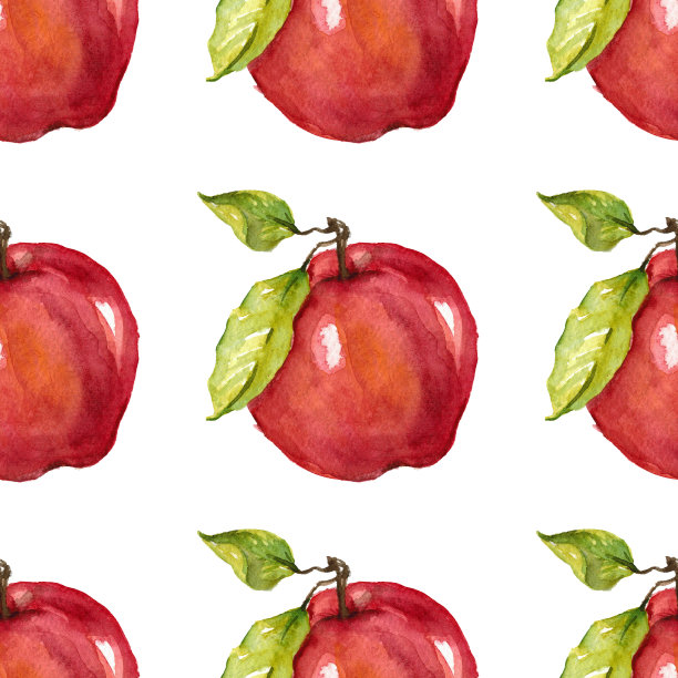 水彩无缝图案与水果苹果图片下载