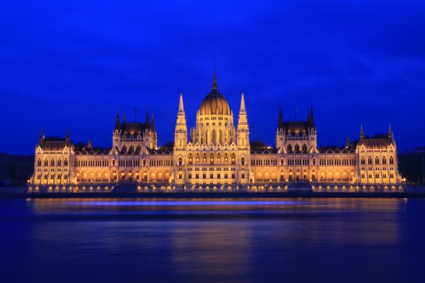 布达佩斯的国会大厦在暮色中长时间曝光图片下载