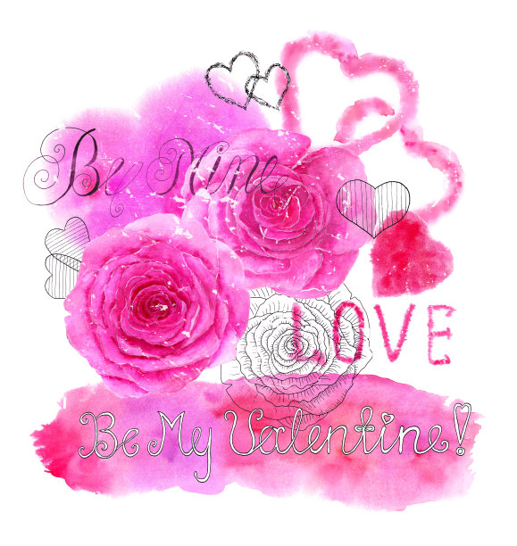 情人节卡片，玫瑰和心图片下载