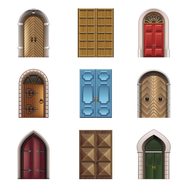 旧门图标向量集图片下载