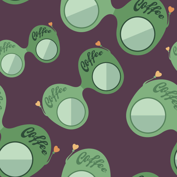 绿色咖啡太阳镜平面图标无缝图案。图片下载