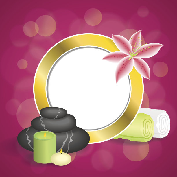 背景粉红spa沙龙石蜡烛毛巾百合金圈图片下载