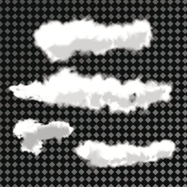 一组不同形状的云在一个透明的背景。图片下载