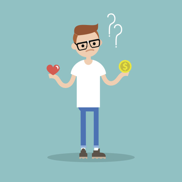金钱或爱情。艰难的选择。决策素材图片