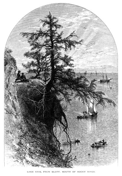 伊利湖在岩石河河口的悬崖上图片下载