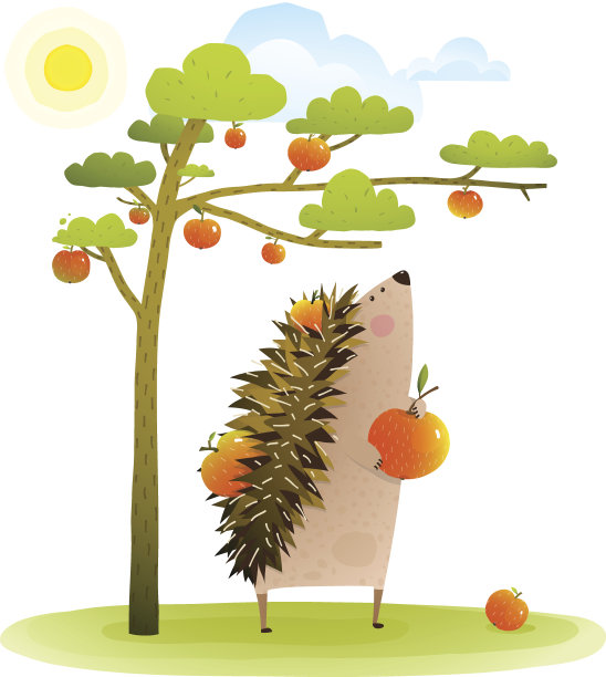 农场刺猬在苹果树附近收获图片下载