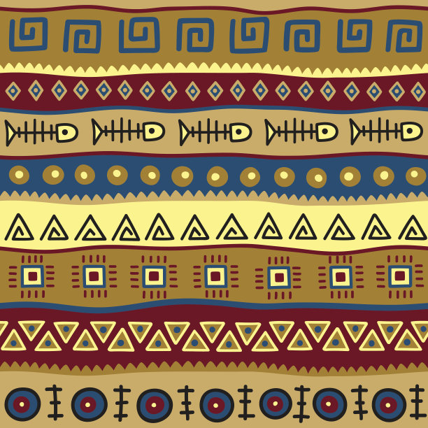 民族风格的无缝色彩图案。装饰元素非洲主题。一套无缝复古装饰部落边界。传统非洲图案背景以部落元素构成。图片下载
