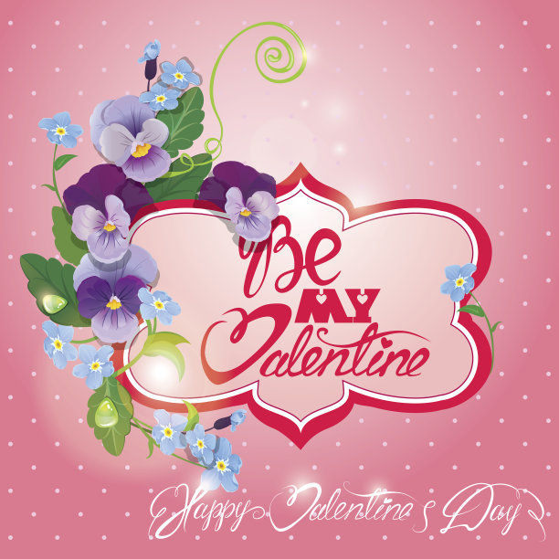 有三色堇和勿忘我花的情人节卡片图片下载