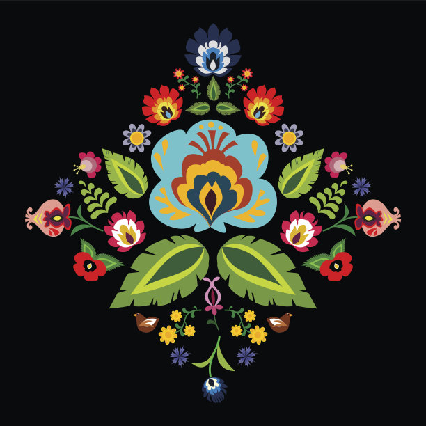 传统民间花卉图案矢量插画图片下载