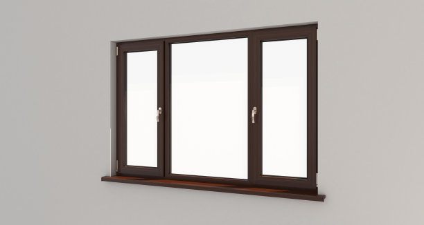 窗口。白色的墙。孤立的窗口。木制窗口。3 d。3 d渲染。图片下载