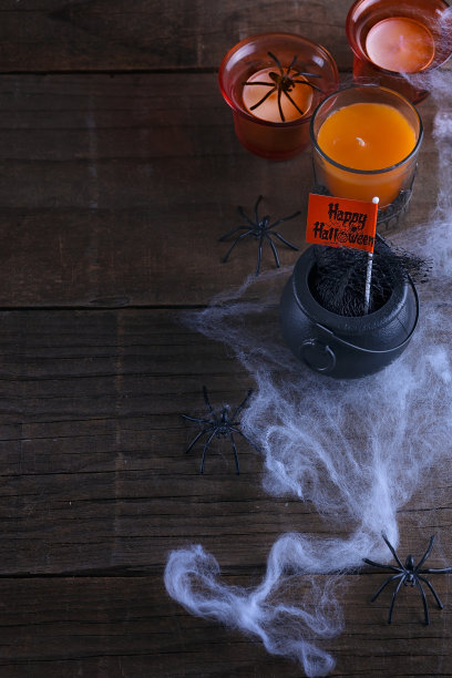 万圣节物品在乡村木制背景图片下载