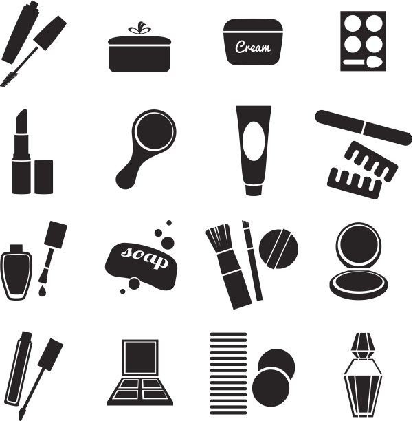化妆品黑白图标集。图片下载
