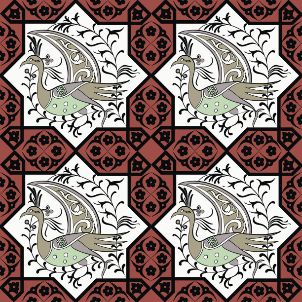 塞尔柱风格的伊兹尼克无缝图案图片下载