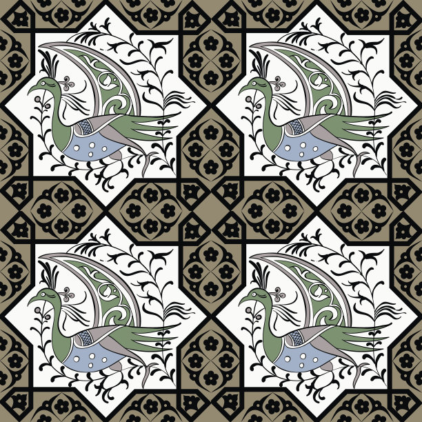 塞尔柱风格的伊兹尼克无缝图案图片下载