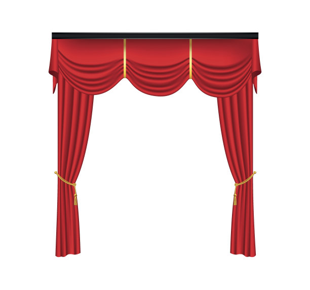白色背景的红色豪华窗帘和窗帘素材图片