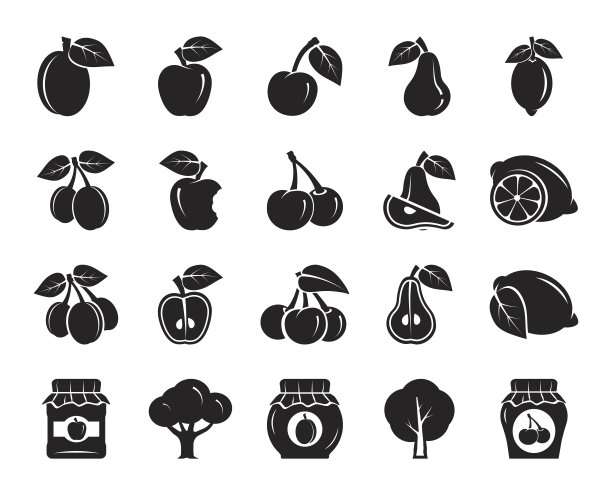 水果。收割。果树。一套黑色图标图片下载