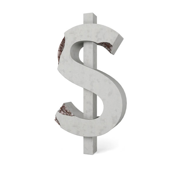裂缝混凝土美元符号孤立在白色背景图片下载